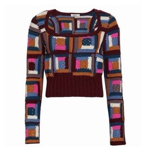 Sea New York Camren Multicolor Crochet cropped sweater 100% wool natural fibers